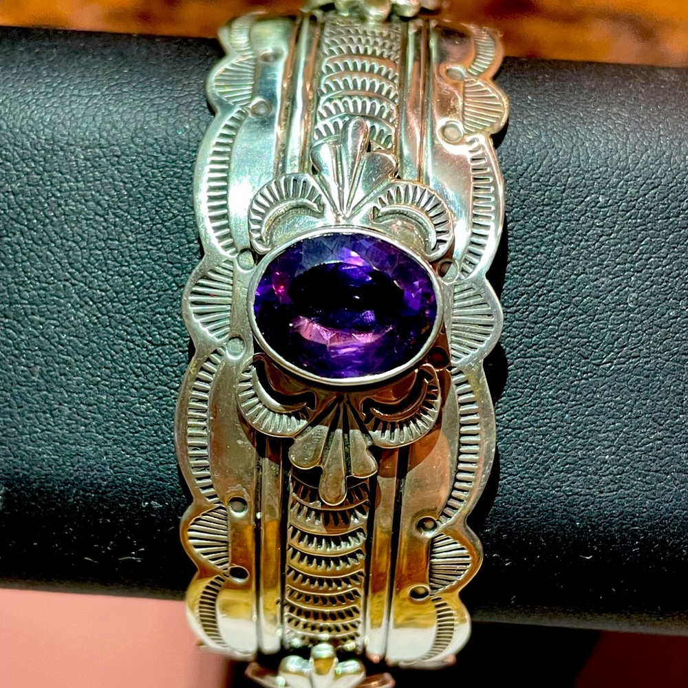 Sterling silver & amethyst cuff bracelet